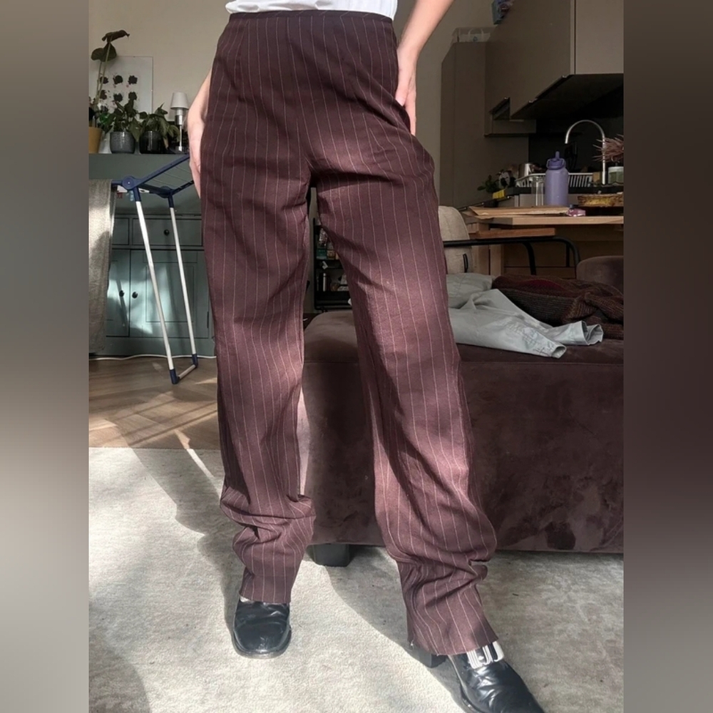 Elegant Brown Pinstripe Women's Trousers